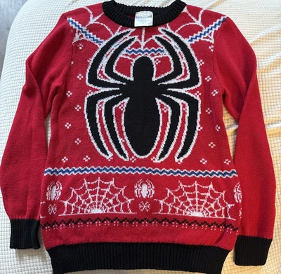 SUÉTER MARVEL SPIDERMAN TALLA S TEJIDO ROJO NEGRO TELA FESTIVA FEA NAVIDAD Foto 1 de 4