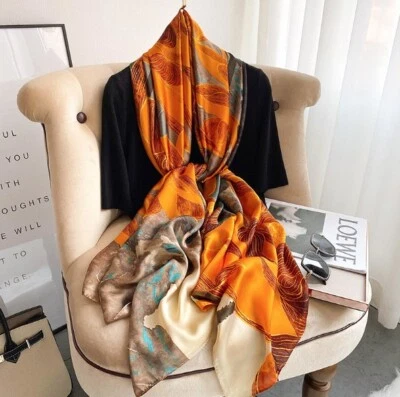 edel Halstuch Seide 180x90 orange Seidenschal Seidentuch Tuch Umschlagtuch Damen