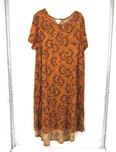 LulaRoe Carly High Low Midi Dress Burn Orange Geometric Design Single Pocket 2XL - Picture 1 of 6