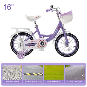 16" Kids Bicycle Girls Bike with Training Wheels Basket Kickstand Purple US - Picture 1 of 15