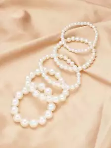 5pcs Faux Pearl Beaded Bracelet Stackable Stretch Bracelets Creative Beads - Picture 1 of 5