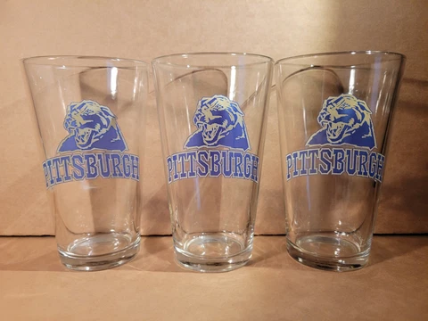 University of Pittsburgh Pitt Panthers 3 Beer Pint Glasses With Logo Vintage Cover