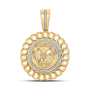10kt Yellow Gold Mens Round Diamond Lion Head Circle Charm Pendant 1/5 Cttw - Picture 1 of 1