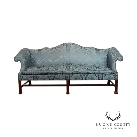 Saybolt Cleland Chippendale Style Damask Upholstered Camelback Sofa Cover