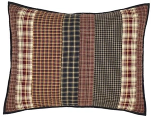 Beckham Rustic Red Black & Cream Hand-Quilted Reverse Seam Patchwork Pillow Sham - Picture 1 of 3