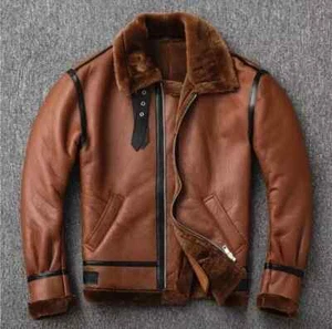 Bomber uomo marrone aviatore RAF B3 vera pelliccia shearling pelle di pecora giacche - Foto 1 di 3