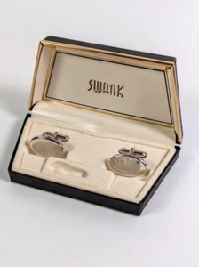 Simple Vintage Cufflinks Swank Box MCM Silver Tone Textured Metal Gift for Him - Picture 1 of 7