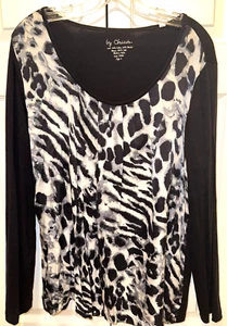 Chicos Womans Black White Animal Print Cotton Nylon Silk Tunic Top Sz 3 Or XL - Picture 1 of 5