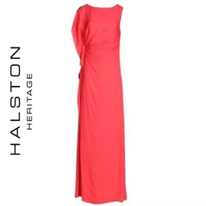 HALSTON Heritage NWOT Coral Chiffon Draped Maxi Dress size Medium New Unworn - Picture 1 of 5