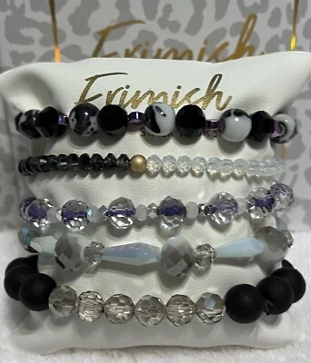 NOVO! PULSEIRAS ERIMISH 5 peças pilha - roxo, branco e preto - Imagem 1 de 3
