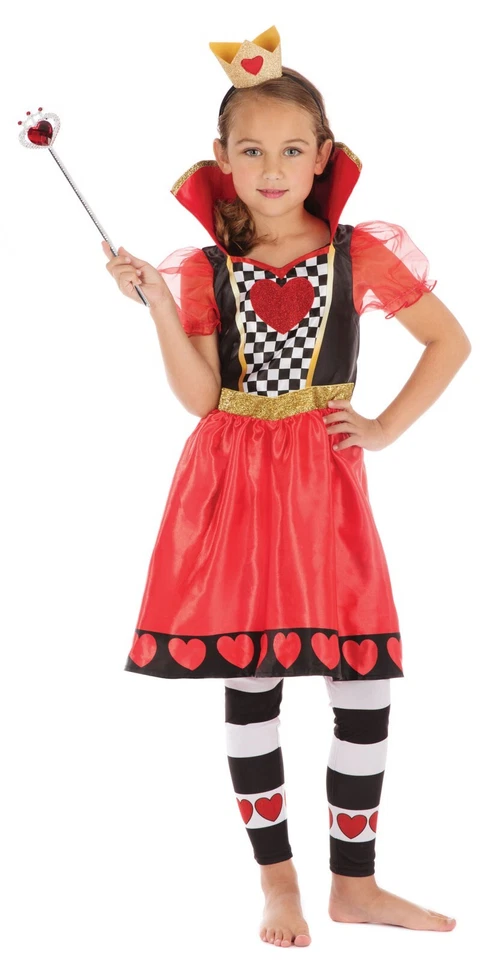 Queen of Hearts Alice in Wonderland Girls Book Day Week Fancy Dress Costume 4-14 - Image 1 of 1