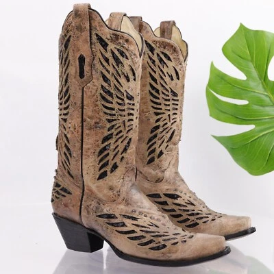 Bota de Vaquero Corral Para Mujer Talla 8 Lentejuelas Mariposa Cuero Marrón Envejecido Foto 1 de 4
