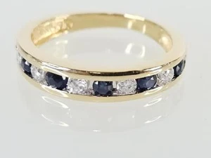 14K Yellow Gold APX 4/5 CTW Sapphire Diamond Wedding Band Ring Sz 5. (AM1085997) - Picture 1 of 9