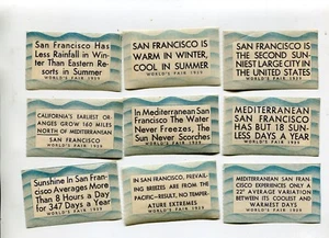 Vintage Poster Stamp Label Worlds Fair 1939 SAN FRANCISCO set of 9 all diff GGIE - Picture 1 of 2