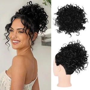 Messy Curly Hair Bun Updo Clip in Hairpiece Chignons Drawstring Hair Extensions - Picture 1 of 25