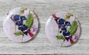 bird wood sewing buttons 4 holes crafts 1 1/4 inch blue yellow USA seller - Picture 1 of 2