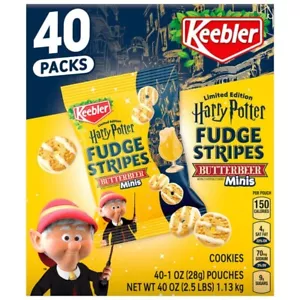HARRY POTTER BUTTERBEER Keebler Fudge Stripes Edizione Limitata Biscotti 40 Confezioni - Foto 1 di 2