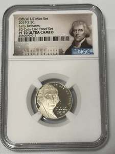 2019-S 5C JEFFERSON Nickel From Clad Proof Set NGC PF70 Ultra Cameo Early Releas - Picture 1 of 3