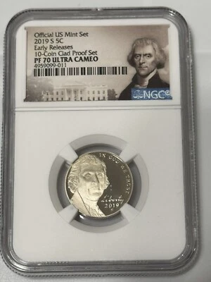 2019-S 5C JEFFERSON Nickel From Clad Proof Set NGC PF70 Ultra Cameo Early Releas - Image 1 of 3
