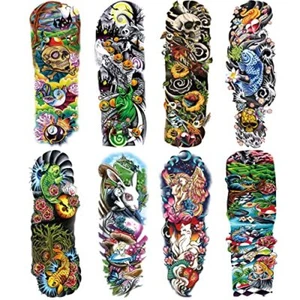 8 Sheets Temporary Full Arm Tattoo Stickers Fake Sleeve Tattoos Body Makeup - Picture 1 of 2