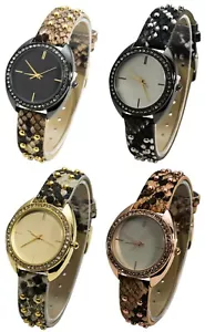 Blekon Collections Japanese Qrtz 34mm Rhinestone Bezel Scale Design Strap Watch - Picture 1 of 45
