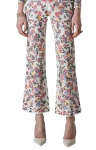 La Fuori Elenore Garden Floral Embroidered Sequin Flared Silk PANTS Womens Large - Picture 1 of 20
