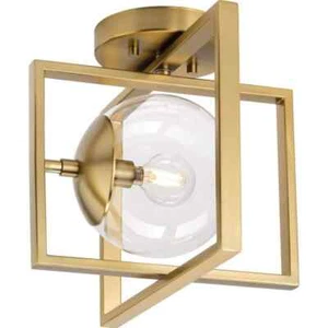 Progress Lighting Atwell 10 in. Brushed Bronze Semi-Flush Light w/ Glass Shade - Picture 1 of 12