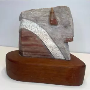Victor Vigil Signed Alabaster Buffalo Sculpture Native American 1993 Stone - Picture 1 of 8