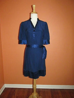 Vestido Camisa Martin + Osa Talla 4 Azul Zafiro Manga Corta Seda  Foto 1 de 4