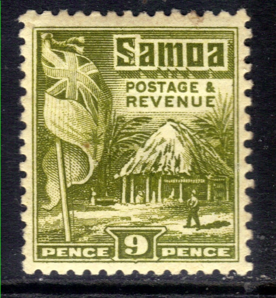 Samoa 1921 KGV  9d Olive Green Native Hut MM SG 163 ( D1451 ) - Image 1 of 1