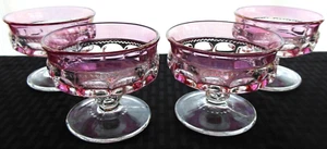 Tiffin Glass 4 Cranberry Flashed (top & bottom) Crown Sherbets Dessert Bowls - Picture 1 of 10