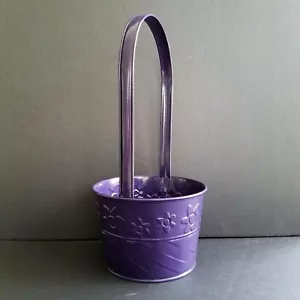 Edible Arrangements Metal Basket w/ Embossed Flowers & Long Handle - Purple 6.5" - Picture 1 of 7