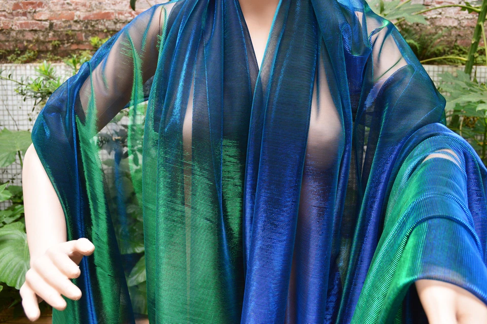 M12 Green Blue Metallic Iridescent 2 Tones Stretch Mesh Net Fabric Material - Image 1 of 4