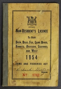 CANADA REVENUE ONTARIO 1954 NON-RESIDENT'S HUNTING LICENCE - Picture 1 of 10