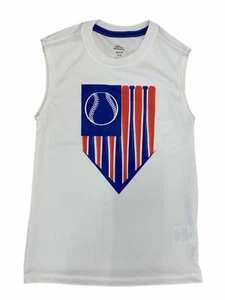 Boys Red White Blue Baseball Flag Athletic Tank Top Sleeveless Tee Shirt - Picture 1 of 1