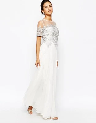 Nuevo con etiquetas Maxi Vestido Chi London Premium BLANCO & SLVER Encaje Talla 12 Foto 1 de 4