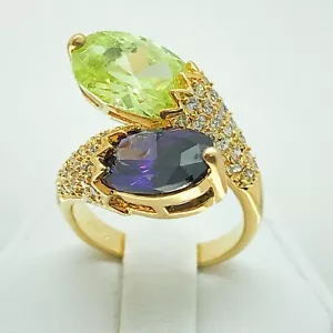 R5098 Women Fashion Jewelry White Yellow Gold Plated Amethyst CZ Cocktail Ring - Picture 1 of 8