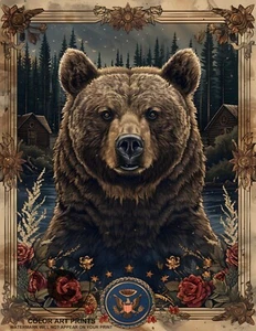 Grizzly Bear Western Montana Rockies Forest Nature Giclée Cabin Art Print 8.5x11 - Picture 1 of 2