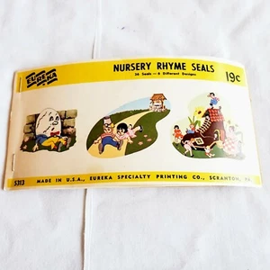Vintage Eureka Nursery Rhyme Seals Sticker Booklet 6 Designs 1950s Humpty Dumpty - Picture 1 of 6