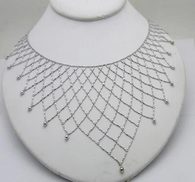 Precioso Collar Festón con Flecos de Oro Blanco 14K 16" Ajustable 16,6 gr Foto 1 de 4