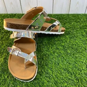 Brand New Madden Girl Brycee Strappy Silver Irridescent Sandals Slides SIZE 1 - Picture 1 of 11