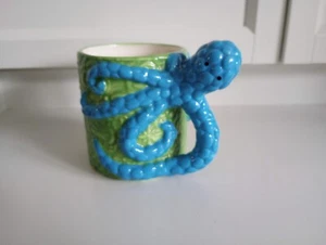 Mud Pie Blue Octopus Ceramic Coffee Tea Mug Cup Kitschy Textured Tentacle Handle - Picture 1 of 7