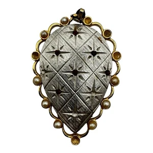 Vintage Prestige Pendant Brooch with Starburst Design, Gold-Tone and Pearls - Picture 1 of 5