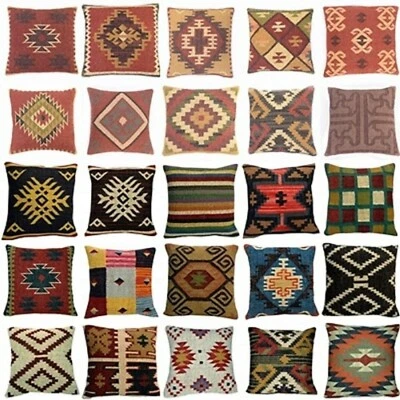 Indian Handmade Vintage Cushions Kilim Pillow  Wool Jute Cushion Cover Throw - Image 1 of 4