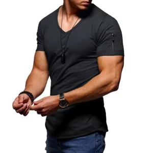 Neu Herren Kurzarm europäisches V-Ausschnitt T-Shirt Herren einfarbig schmale Leggings - Bild 1 von 17