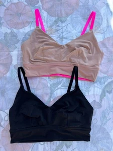 Lot of 2 Aerie Chill Play Move Sports Bra Pink Black Adjustable Non Padded XL - Picture 1 of 8