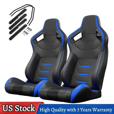 For Porsche Pair Reclinable Racing Seats Adjustable Dual Sliders PVC Leather Foto 1 de 4