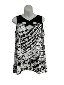 Asymmetrisches schwarz-weiß ausgeschnittenes Tanktop Shirt Tunika Bluse in Größe L - Bild 1 von 6