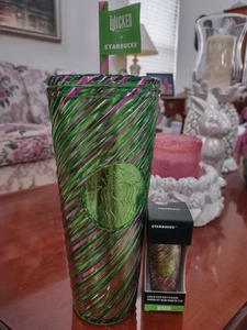 Starbucks Wicked 24oz. Target Pink and Green Swirl Tumbler + Mini Keychain NIP - Picture 1 of 13