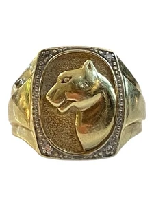 Anello pantera vintage 9 ct, anello sigillo con diamanti misura K 1/2 - Foto 1 di 9